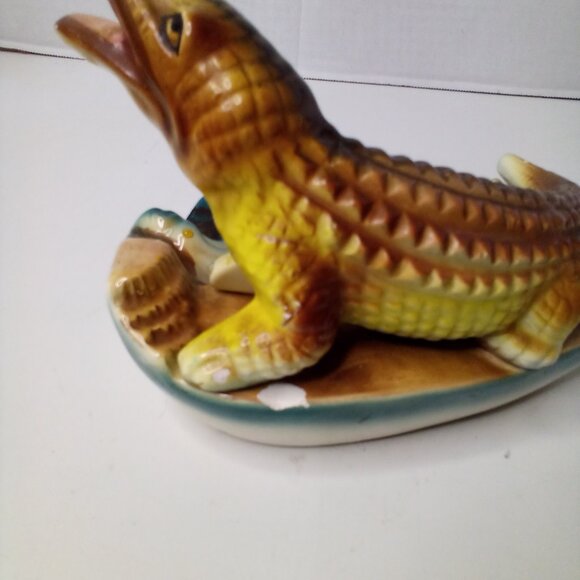 Vintage Daytona Beach Florida Ashtray Trinket Dish Alligator Crocodile - Picture 9 of 14